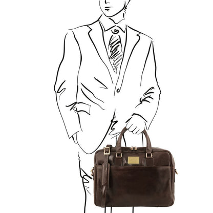 Leather laptop bags Urbino - Leather laptop briefcase with front pocket | TL141241 San Rocco Italia