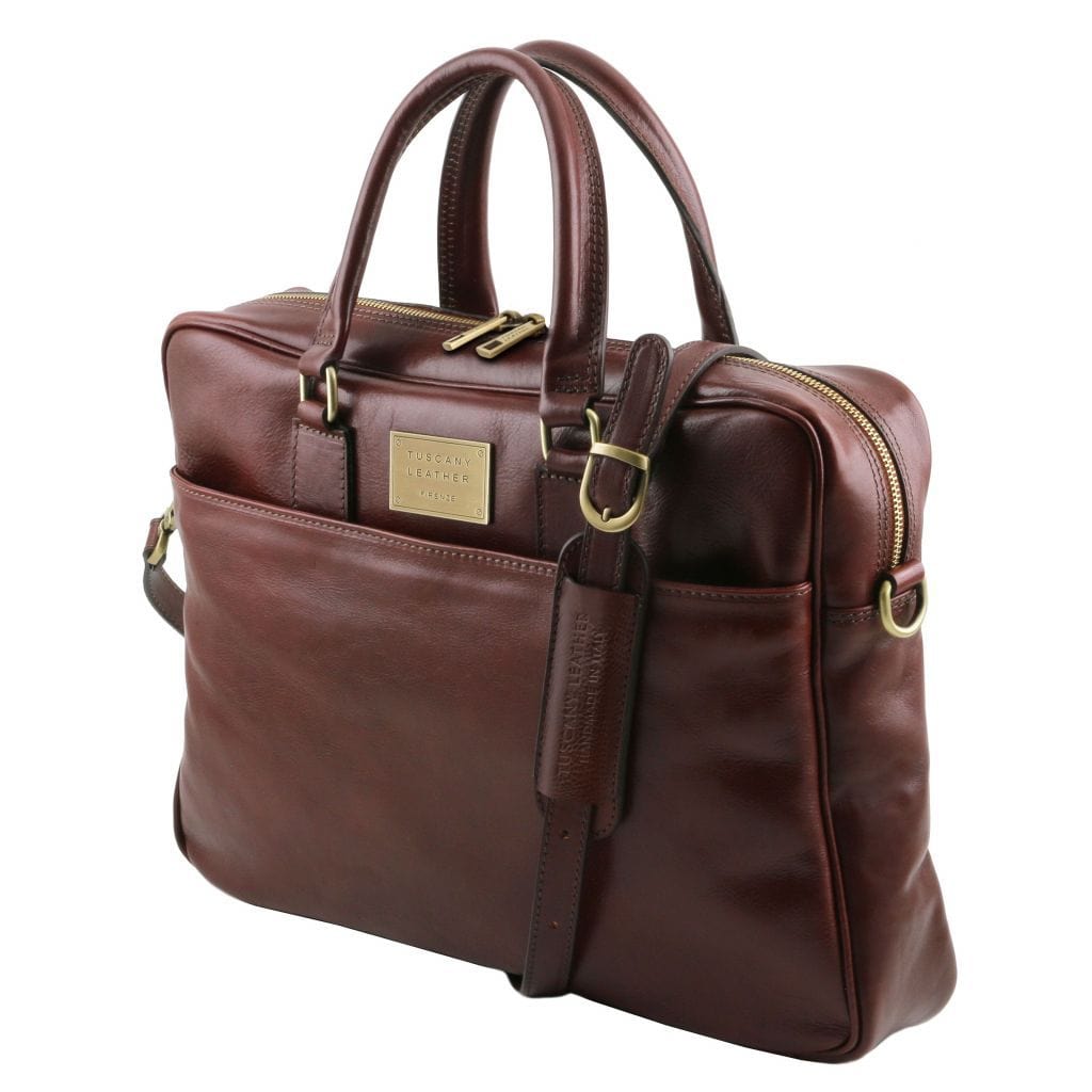 Leather laptop bags Urbino - Leather laptop briefcase with front pocket | TL141241 San Rocco Italia