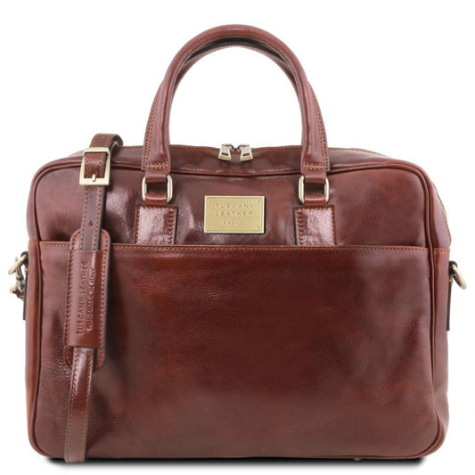 Sacs en cuir pour ordinateur Marron Urbino - Serviette en cuir pour ordinateur avec poche avant | TL141241 San Rocco Italia