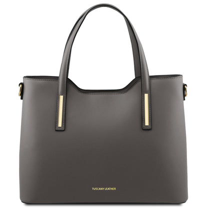 Leather shoulder bags Grey Olimpia - Italian leather tote | TL141412 San Rocco Italia