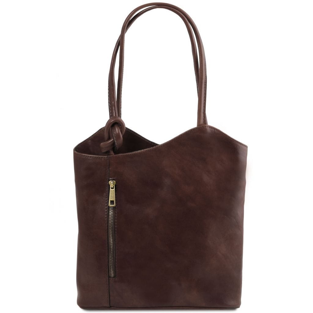 Leather shoulder bags Dark Brown Patty - Italian leather convertible 2-in-1 backpack shoulder bag | TL141497 San Rocco Italia