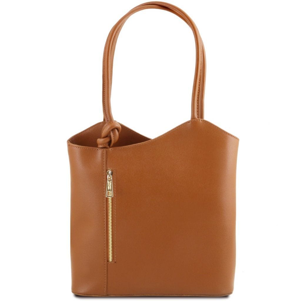 Leather shoulder bags Cognac Patty - Saffiano leather convertible 2-in-1 backpack shoulder bag | TL141455 San Rocco Italia