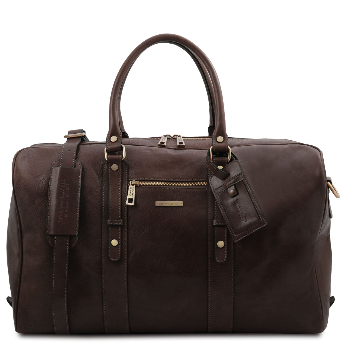 Leather Travel bags Dark Brown TL Voyager - Leather travel bag with front pocket | TL142140 San Rocco Italia