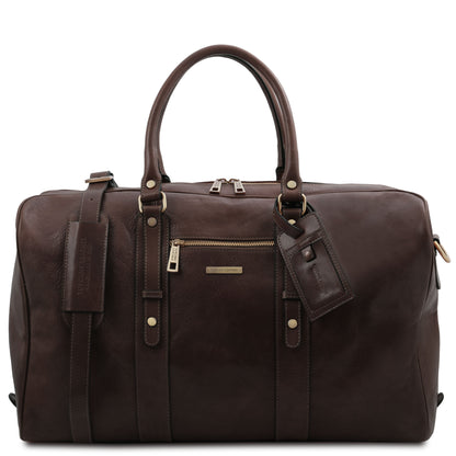 Leather Travel bags Dark Brown TL Voyager - Leather travel bag with front pocket | TL142140 San Rocco Italia