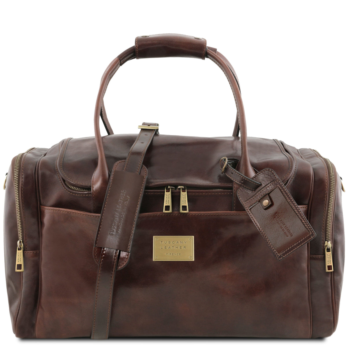 Sacs de voyage en cuir Marron foncé TL Voyager - Sac de voyage en cuir avec poches latérales | TL142141 San Rocco Italia