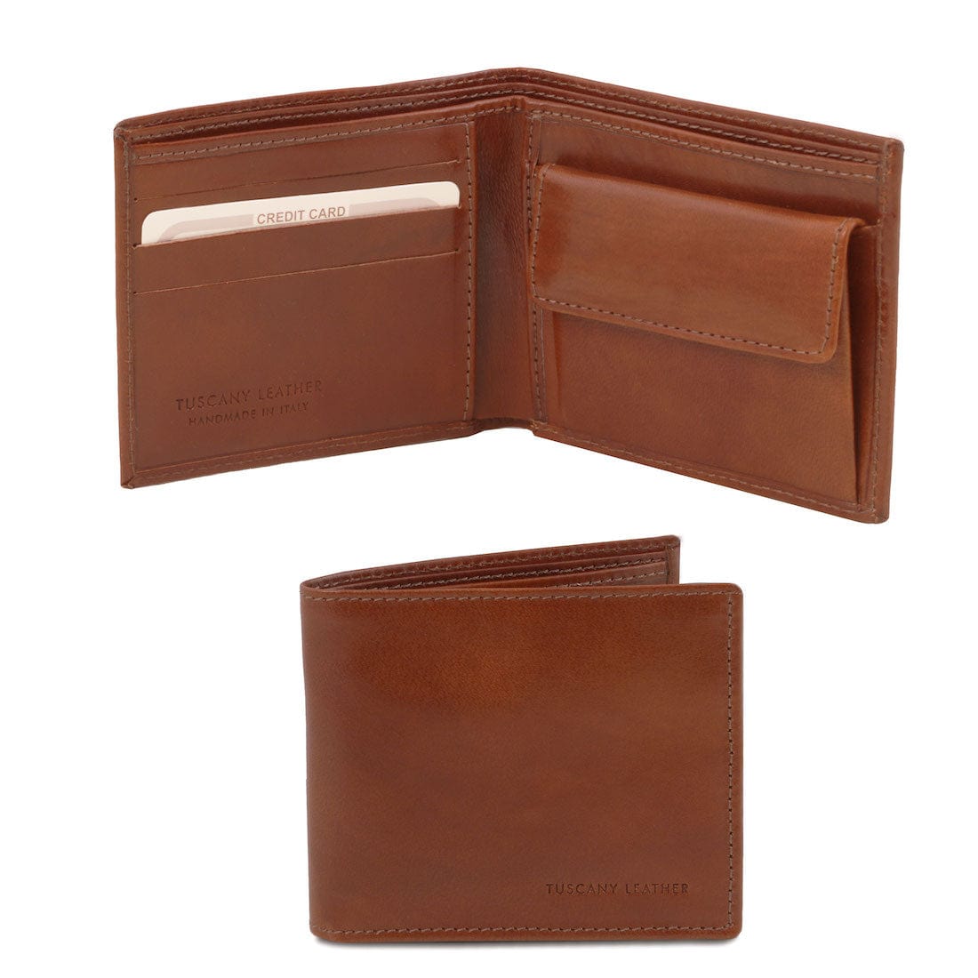 Leather wallets for men Brown Exclusive 2 fold leather wallet for men with coin pocket | TL140761 San Rocco Italia