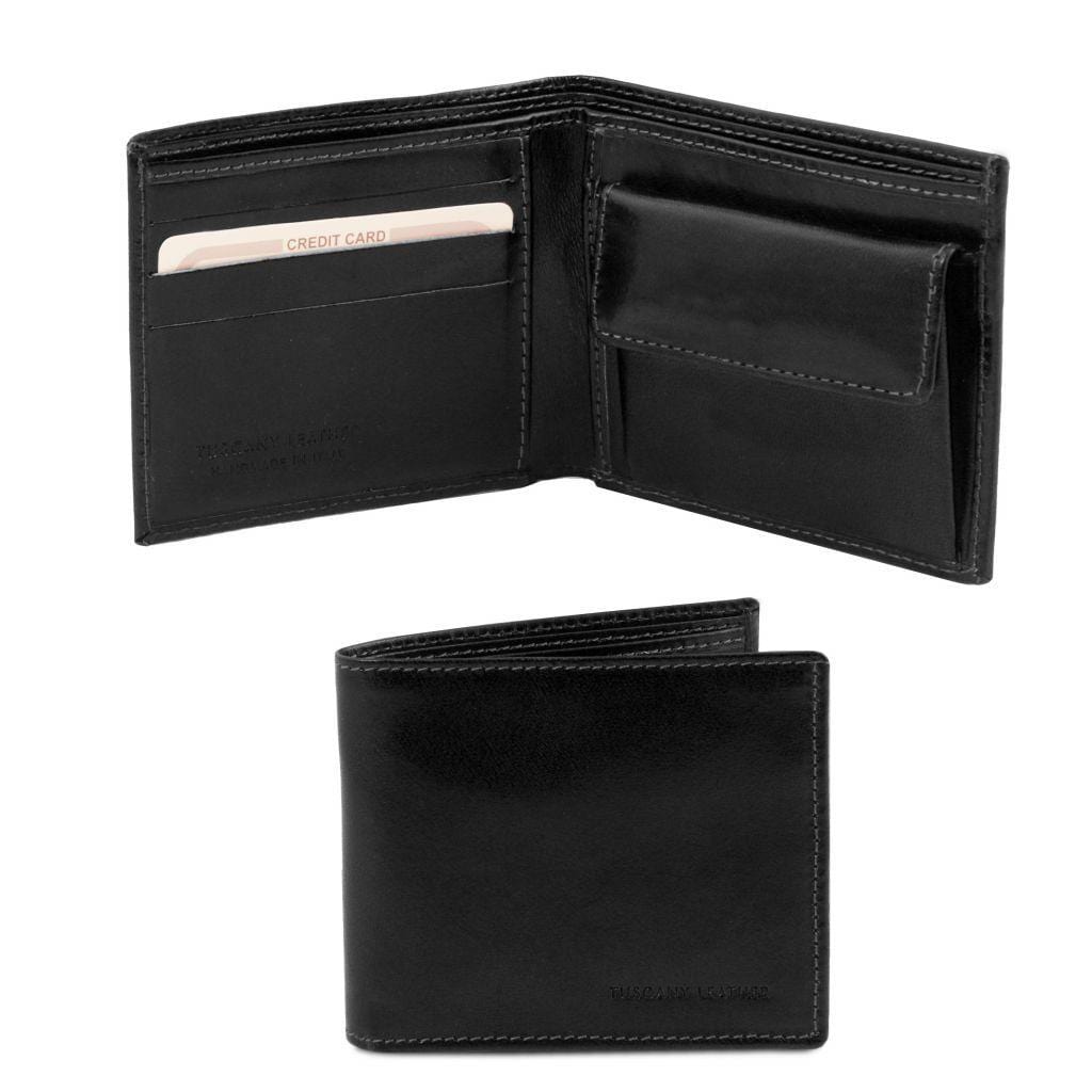 Leather wallets for men Black Exclusive 2 fold leather wallet for men with coin pocket | TL140761 San Rocco Italia