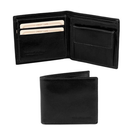 Leather wallets for men Black Exclusive 3 fold leather wallet for men with coin pocket | TL141377 San Rocco Italia
