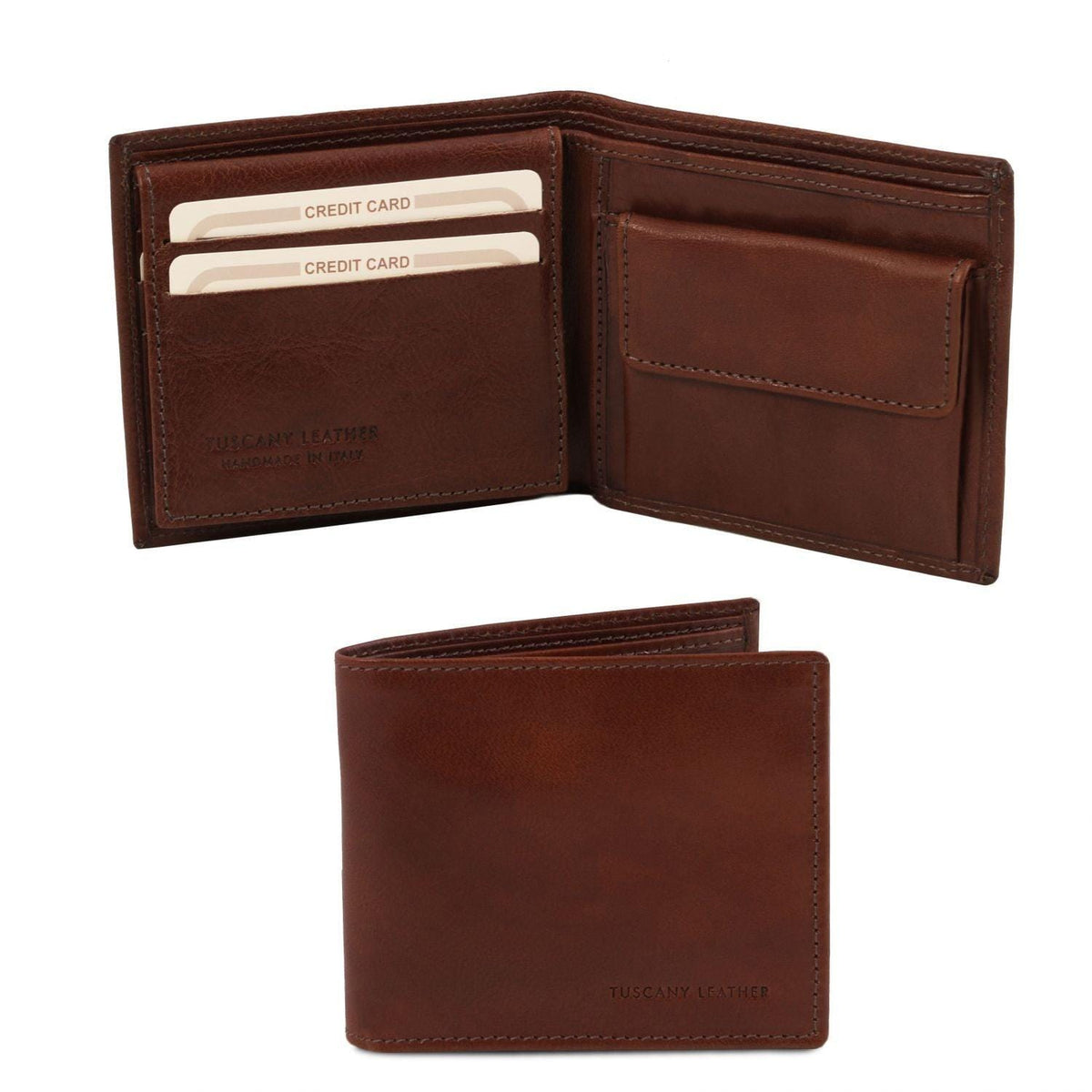 Leather wallets for men Brown Exclusive 3 fold leather wallet for men with coin pocket | TL141377 San Rocco Italia