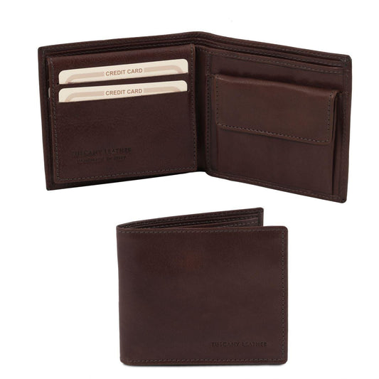 Portefeuilles homme en cuir Marron foncé Portefeuille homme exclusif en cuir à trois volets avec poche à monnaie | TL141377 San Rocco Italia