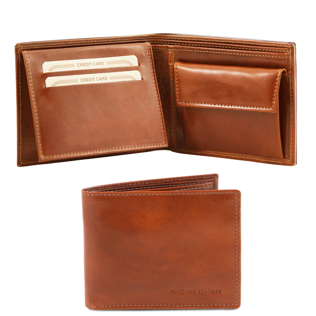 Carteras de piel para hombre Miel Cartera exclusiva de piel para hombre, tríptica y con monedero | TL140763 San Rocco Italia