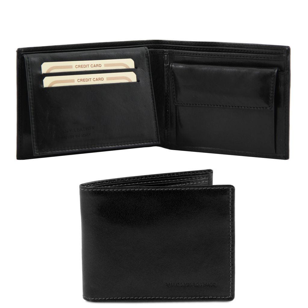 Carteras de piel para hombre Negro Cartera exclusiva de piel para hombre, tríptica y con monedero | TL140763 San Rocco Italia