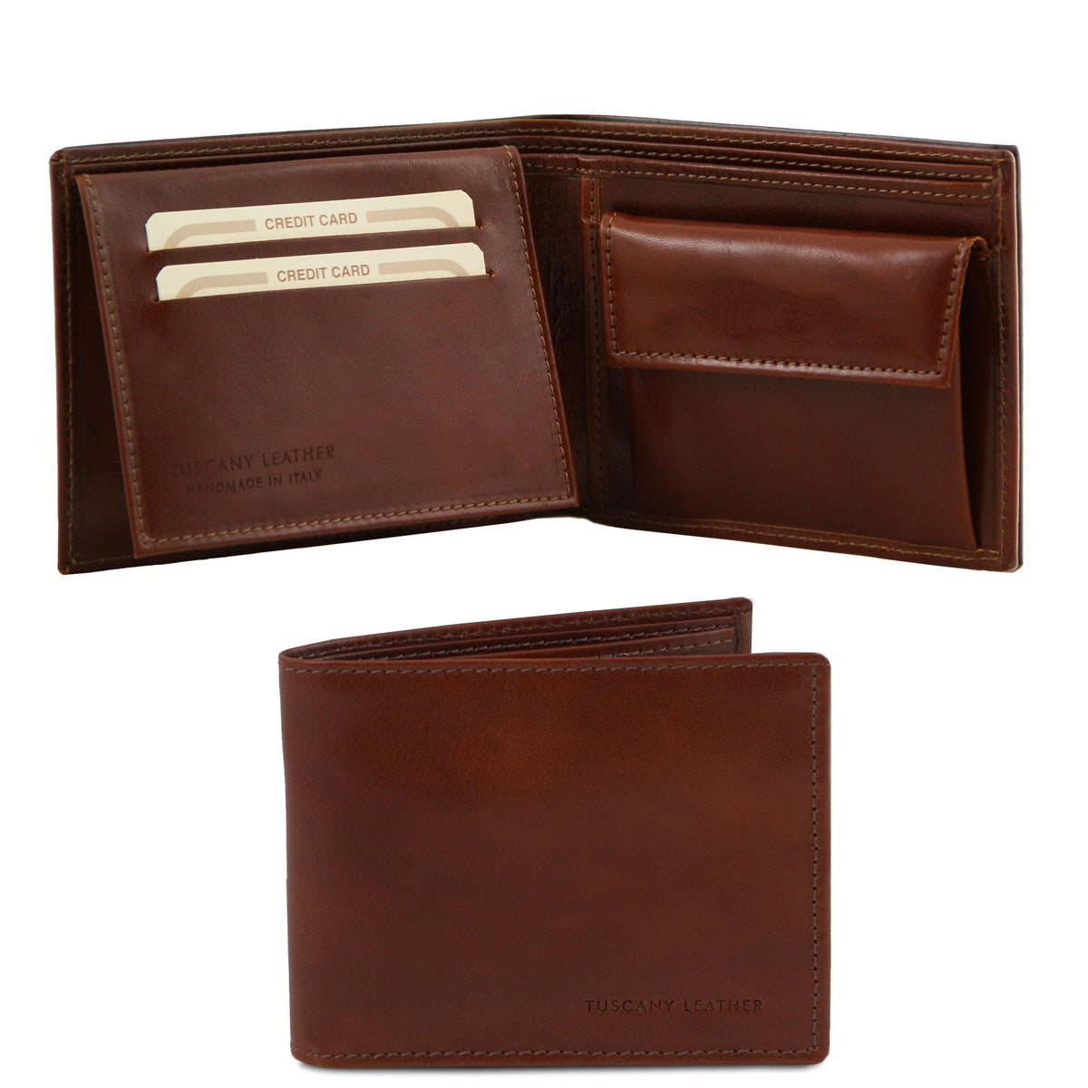 Carteras de piel para hombre Marrón Cartera exclusiva de piel para hombre, tríptica y con monedero | TL140763 San Rocco Italia