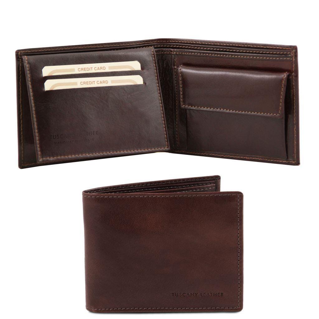 Carteras de piel para hombre Marrón oscuro Cartera exclusiva de piel para hombre, tríptica y con monedero | TL140763 San Rocco Italia