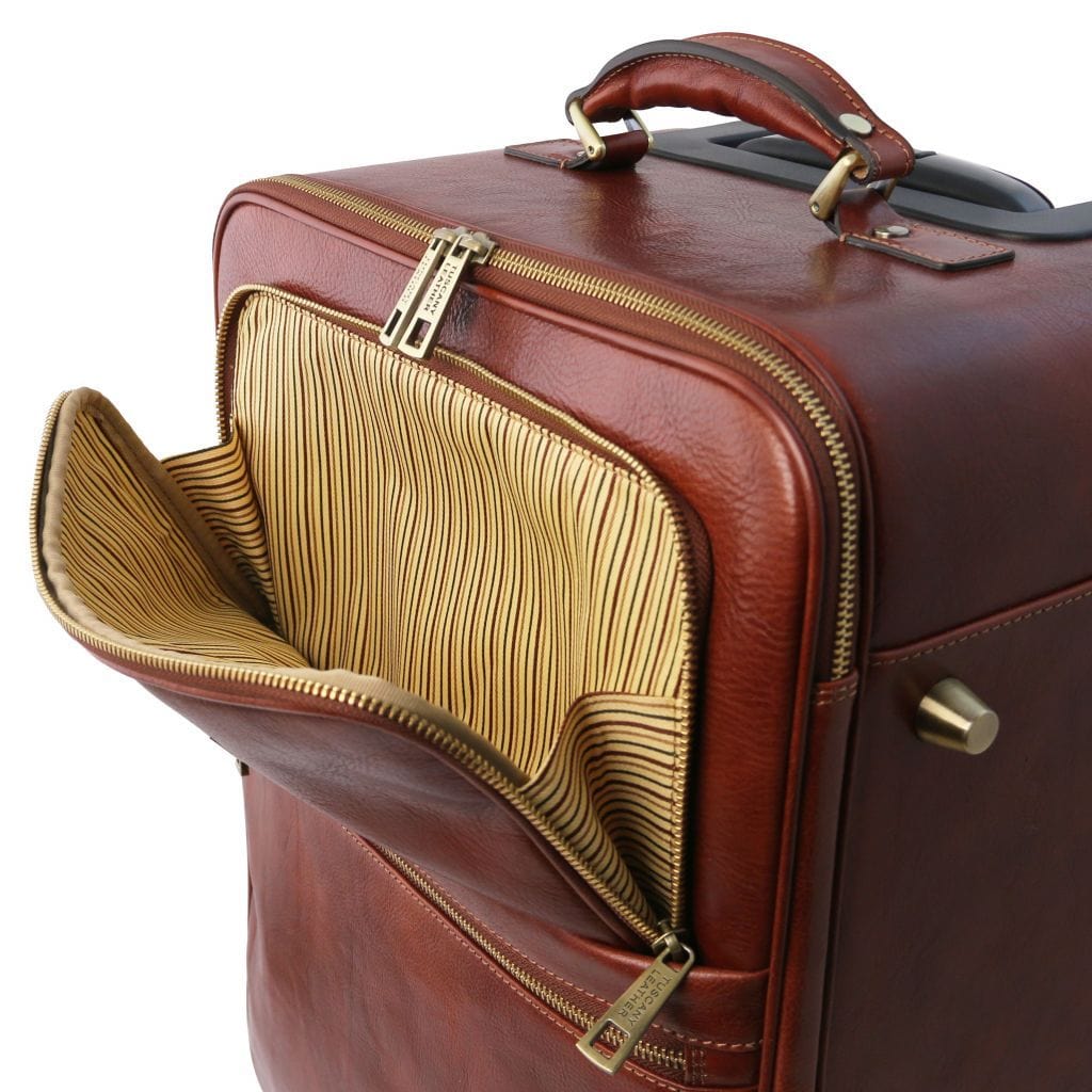 Leather Wheeled luggage TL Voyager - Vertical leather trolley with 4 wheels | TL141911 San Rocco Italia