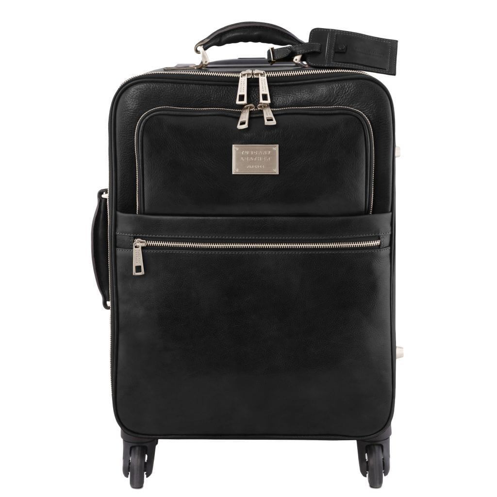Leather Wheeled luggage Black TL Voyager - Vertical leather trolley with 4 wheels | TL141911 San Rocco Italia