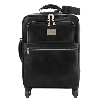 Leather Wheeled luggage Black TL Voyager - Vertical leather trolley with 4 wheels | TL141911 San Rocco Italia