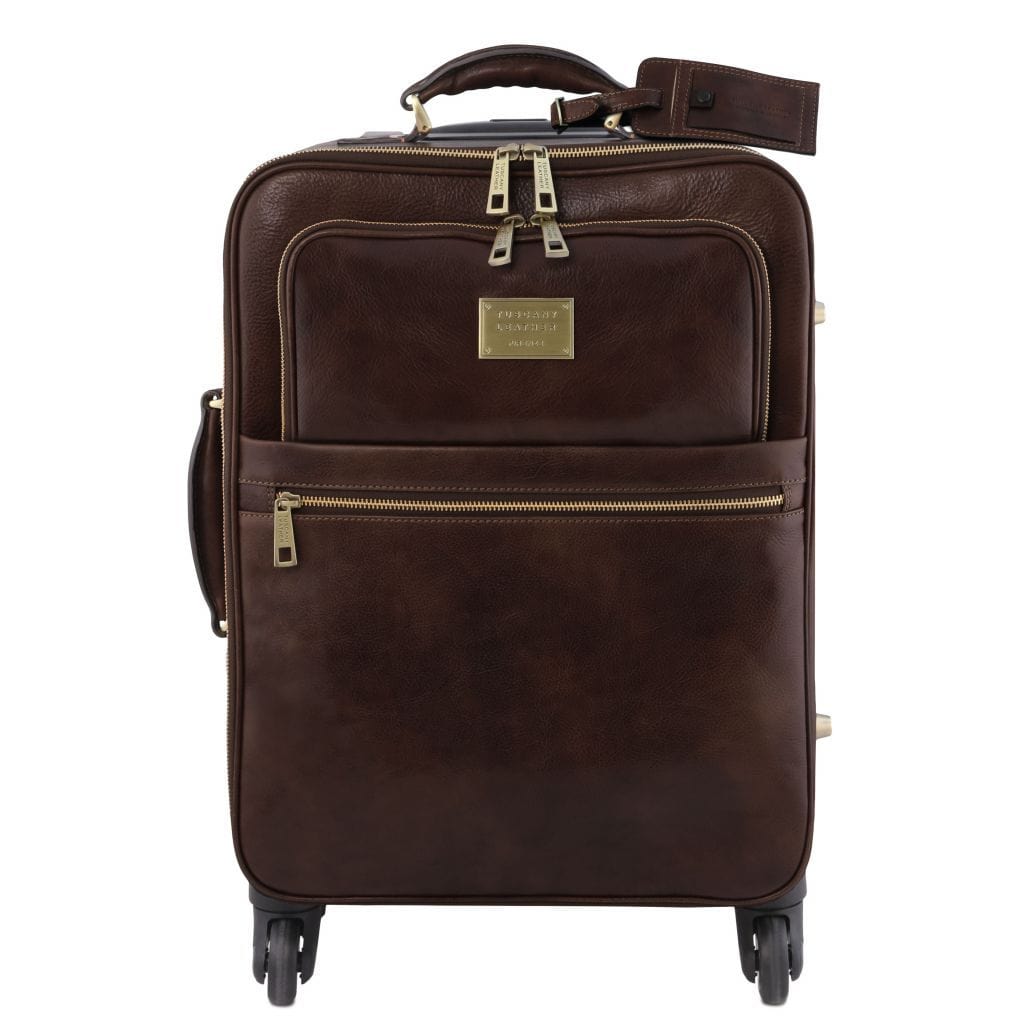 Leather Wheeled luggage Dark Brown TL Voyager - Vertical leather trolley with 4 wheels | TL141911 San Rocco Italia