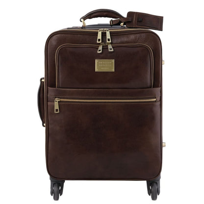 Leather Wheeled luggage Dark Brown TL Voyager - Vertical leather trolley with 4 wheels | TL141911 San Rocco Italia