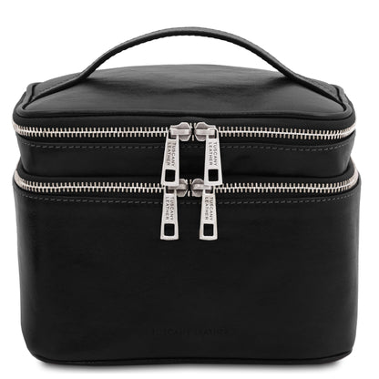 Accessoires de voyage en cuir Noir Eliot - Trousse de toilette train case en cuir | TL142045 San Rocco Italia